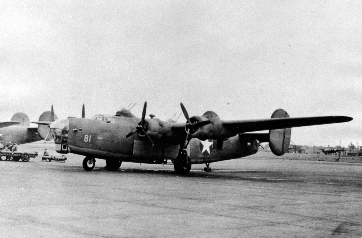 A rare photograph of the Consolidated XB-41 Liberator, the only gunship conversion of the B-24 heavy bomber, built from early production B-24D serial number 41-11822. The aircraft was heavily modified to carry additional defensive gun turrets, with the intent of creating an armed escort bomber for formations. This concept mirrored the YB-40 program for the B-17, which was already proving unsuccessful in Europe by the time the XB-41 flew. In this photo, the aircraft has not yet received its wide-chord propellers, a later modification attempt. The bomber’s silhouette is recognizable but noticeably altered by the additional armament. Testing showed the XB-41 to be impractical due to poor performance once bombers jettisoned their payloads. The image captures a little-seen chapter in experimental U.S. bomber design during World War II.