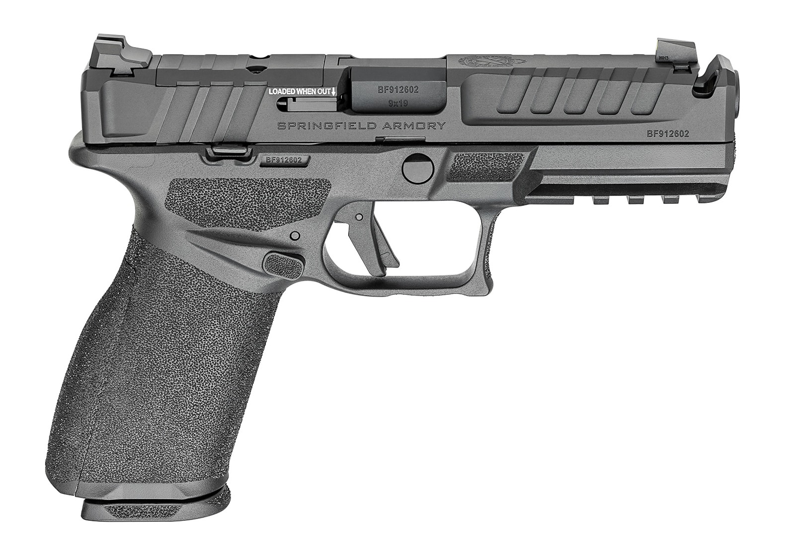 This image displays a California-compliant Springfield Armory Echelon 4.5F Comp pistol as part of the article’s coverage of compliant handgun options for California residents. The photo is composed to give a clear view of the Echelon’s overall design and user-facing features, regardless of specific angle or background. Details such as the slide, compensator, grip texturing, and external controls are visible, showing the pistol’s balance of modern ergonomics and regulatory compliance. The image could be used in any section of the article to reinforce key points about performance, reliability, or legal requirements for California-compliant Echelon pistols.