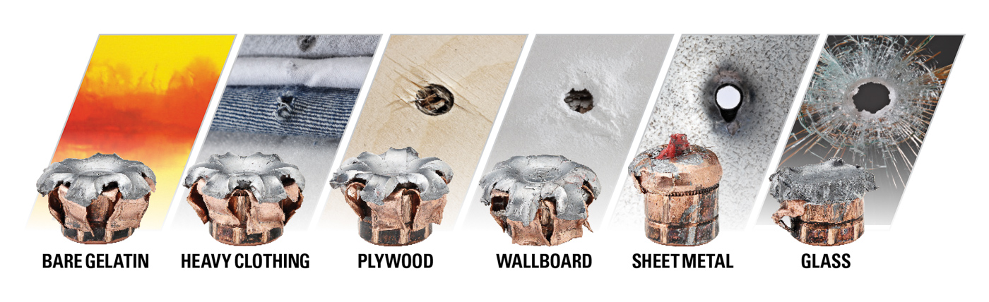 Hornady Critical Duty ammunition barrier penetration testing showing defensive bullet performance through auto glass, steel, wallboard, and heavy clothing obstacles. The FBI protocol evaluates how bullet weight affects terminal ballistics after penetrating intermediate barriers common in law enforcement scenarios. Critical Duty ammunition maintains reliable expansion and adequate penetration across various grain weights when encountering barriers before reaching soft tissue targets. Heavier bullet weights typically retain more momentum through hard barriers like automotive glass and steel compared to lighter grain weight projectiles. Barrier testing reveals that premium defensive ammunition performs differently across grain weights when penetrating obstacles versus bare ballistic gelatin. Hornady engineers Critical Duty specifically for law enforcement duty use where barrier penetration matters more than in typical civilian self defense scenarios. Understanding how bullet weight influences barrier performance helps shooters select appropriate defensive ammunition for their specific carry requirements and likely threats. Premium hollow point ammunition like Critical Duty delivers consistent terminal ballistics across multiple bullet weights after penetrating heavy clothing and intermediate barriers.