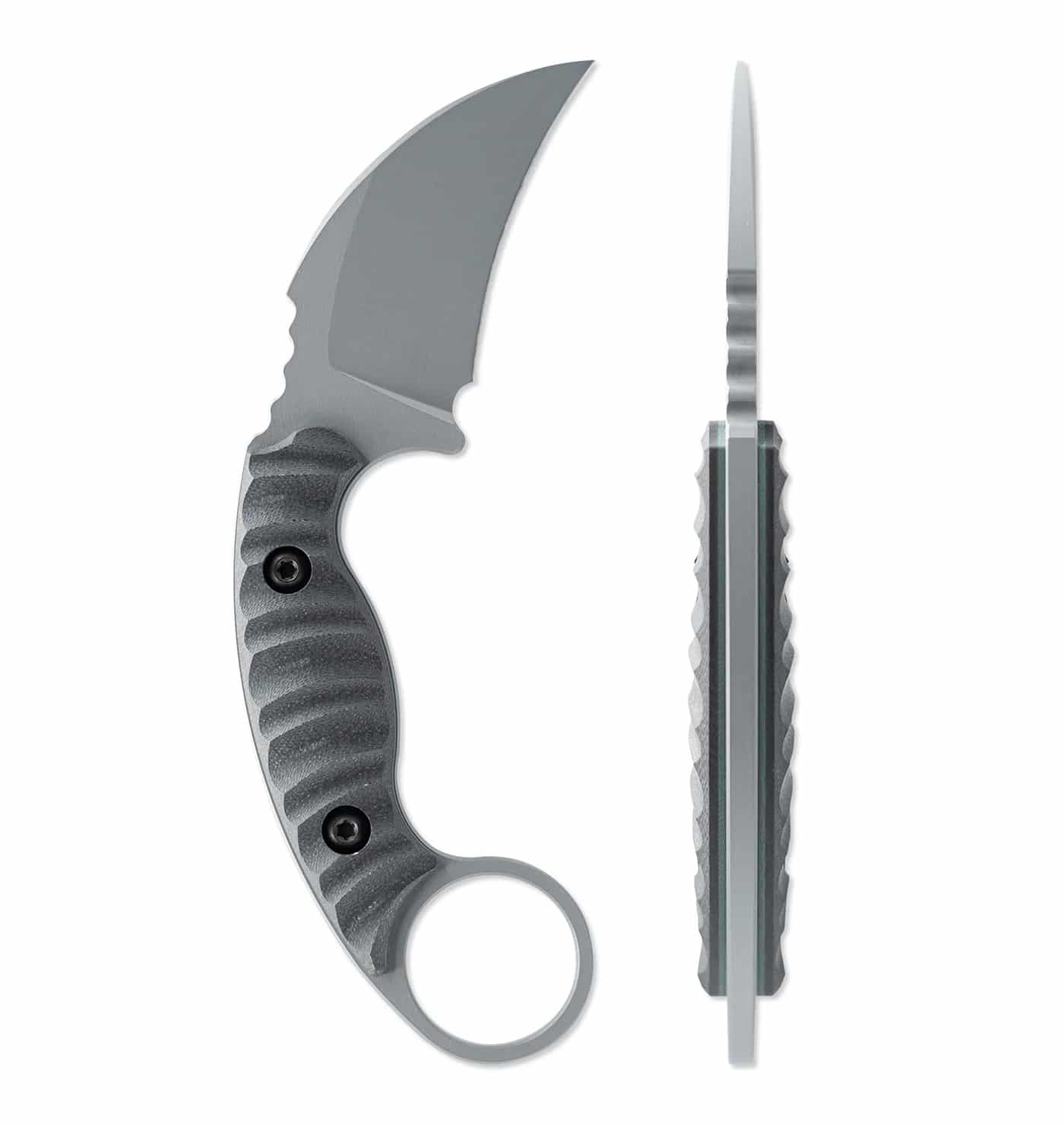 The final image in the Toor Knives Karsumba R review shows the knife resting after evaluation, capturing the mix of refinement and rugged utility that defines the design. The curved blade and retention ring speak to its martial roots, while the clean Phantom Grey finish reflects Toor’s attention to detail. It’s the kind of blade that feels built with intent — compact, aggressive, and unapologetically functional. The photo leaves the viewer with the sense that this isn’t a collector’s piece, but a serious defensive tool.