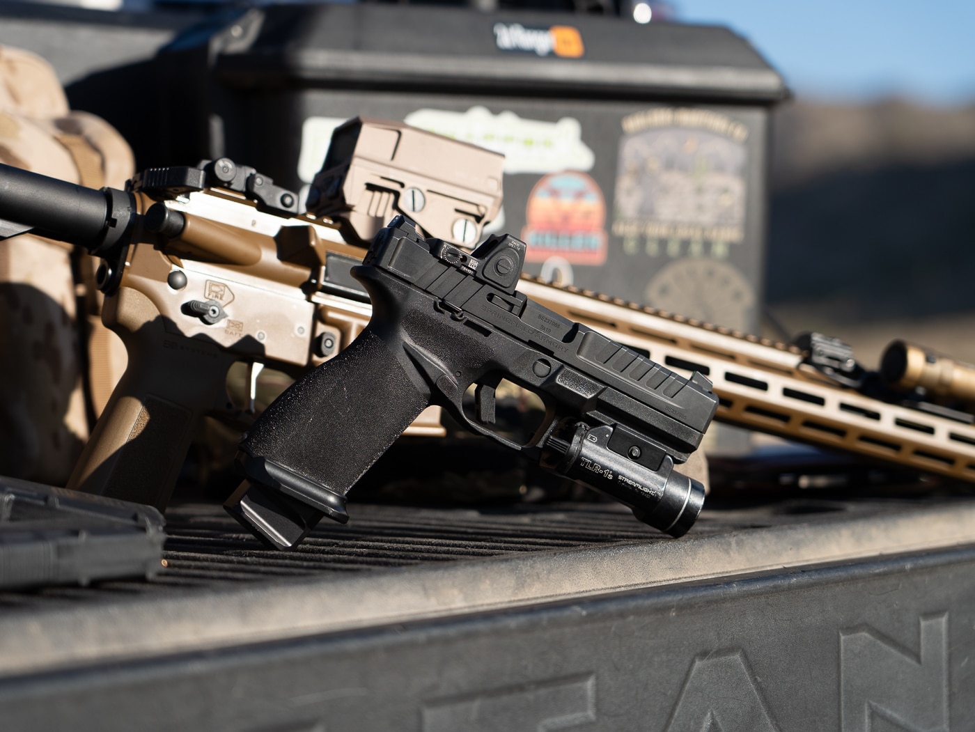 Springfield Armory Echelon pistol and SAINT Victor AR-15 rifle used for top three shooting drills training exercises on firearms range. Best guns for shooting drills include optics-ready pistols and upgraded rifles designed for high-volume practice sessions. Springfield Echelon 9mm handgun features direct-to-slide optic mounting system and interchangeable backstraps for customized fit during pistol drills. SAINT Victor 5.56mm rifle with M-Lok handguard and ambidextrous controls excels in dynamic rifle shooting exercises and movement drills. Firearms selection for shooting practice drills should prioritize reliability, durability, and features that enhance marksmanship training. Echelon pistol with RMR red dot optic and weapon light setup ideal for timed shooting drills and accuracy exercises. SAINT rifle equipped for tactical shooting drills includes upgraded charging handle and safety selector for improved manipulation speed. Professional grade firearms for shooting drill training deliver consistent performance during demanding range sessions that build firearms proficiency and handling skills.