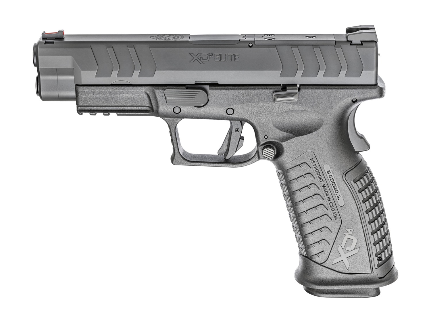 A Springfield Armory XD-M Elite 10mm pistol with optics-ready slide and 4.5-inch barrel sits ready, featuring black polymer frame, steel slide, and ambidextrous controls designed for backcountry defensive use. Backwoods carry kits include powerful handguns. Outdoors survival kits require reliable firearms. 10mm pistols provide adequate stopping power. Wilderness sidearms offer protection. Trail guns handle wildlife threats. Backcountry handguns ensure security. Hiking firearms prevent danger. Outdoor defensive tools save lives.