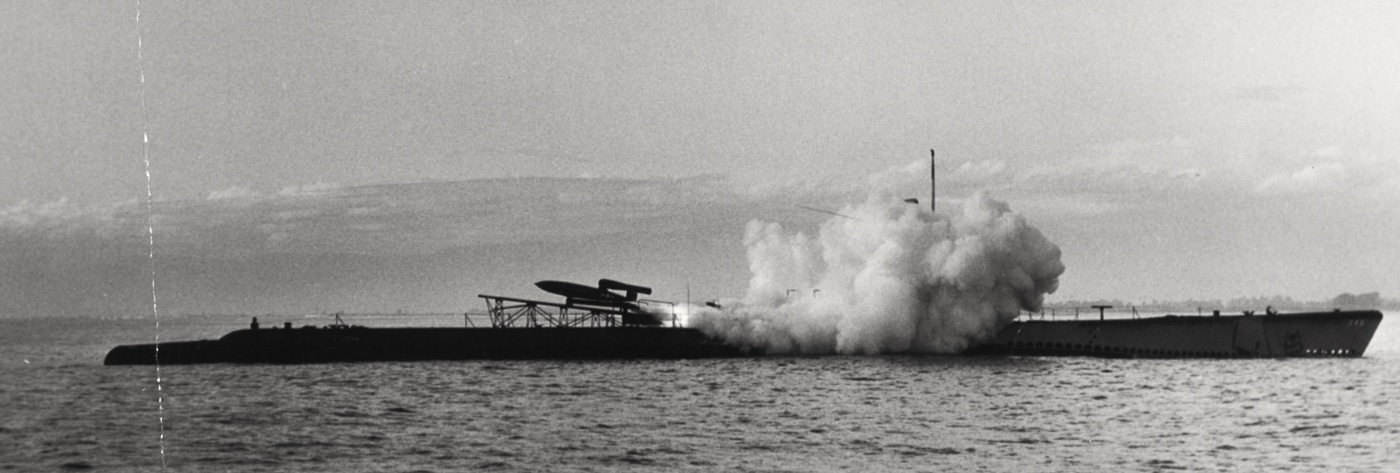 USS Cusk SS-348 fires Republic-Ford JB-2 Loon first time off California 1947