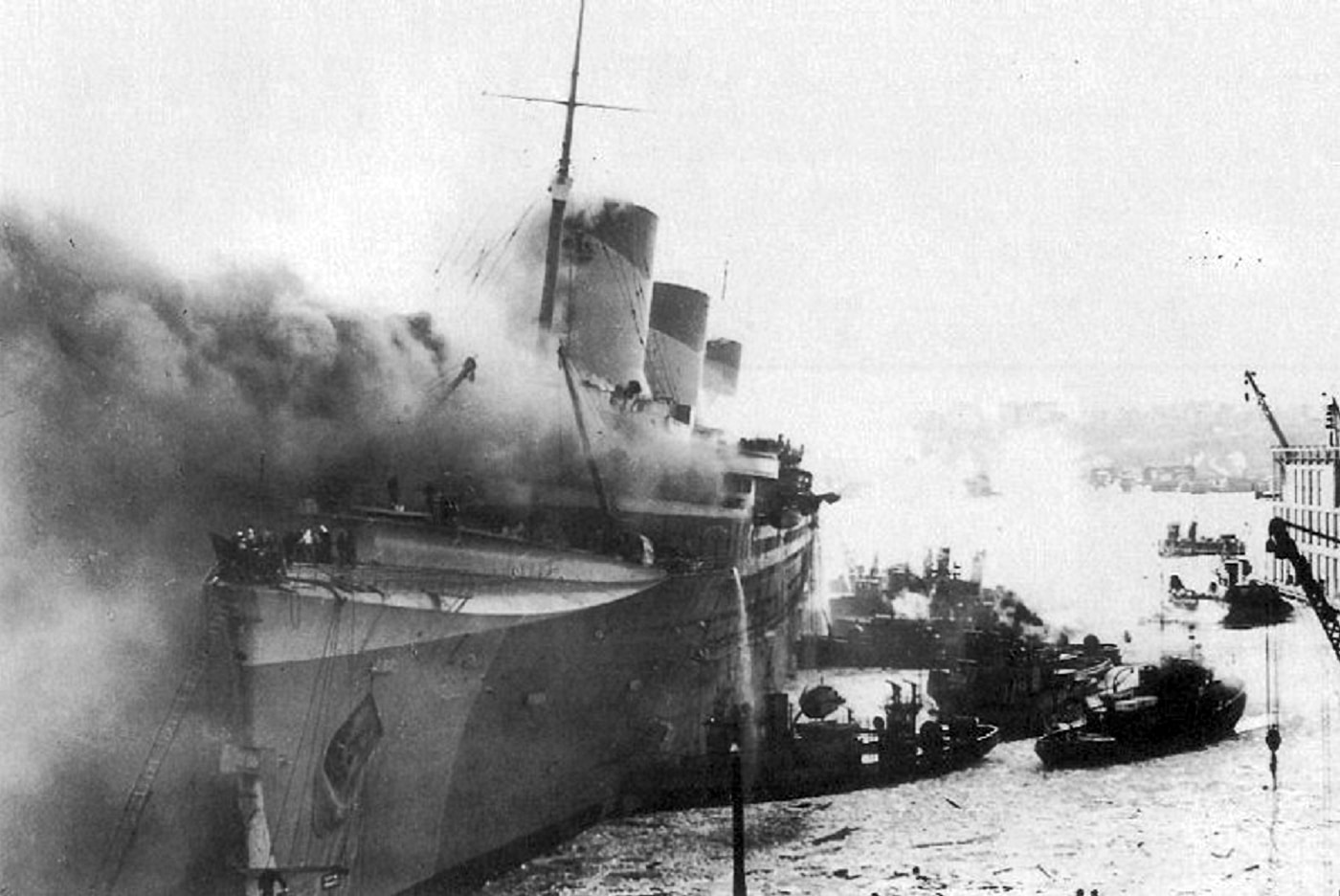 The USS Lafayette fire sparked immediate fears of Nazi sabotage right in America’s backyard. Image: NARA