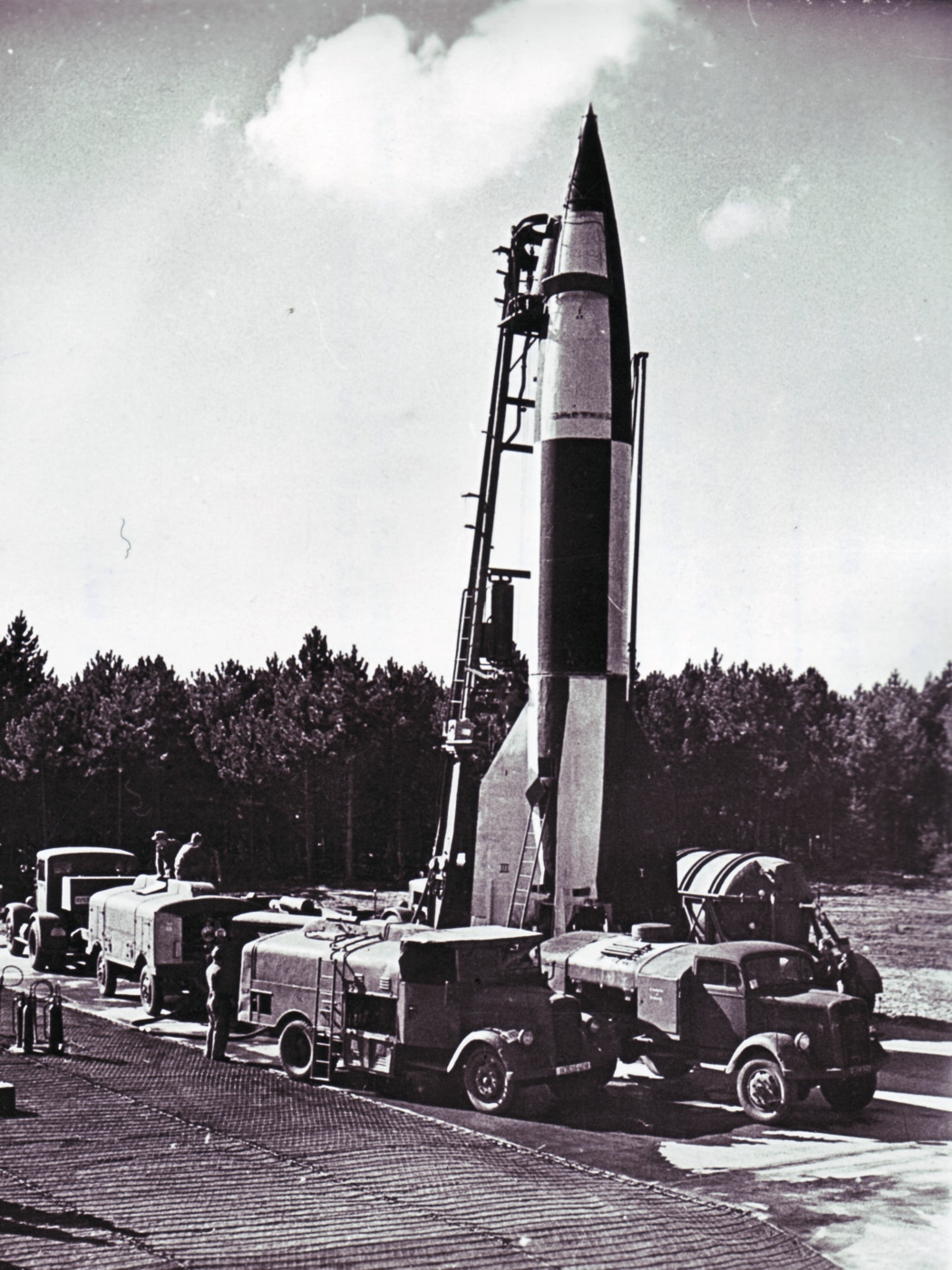 V-2 rocket upright for launch