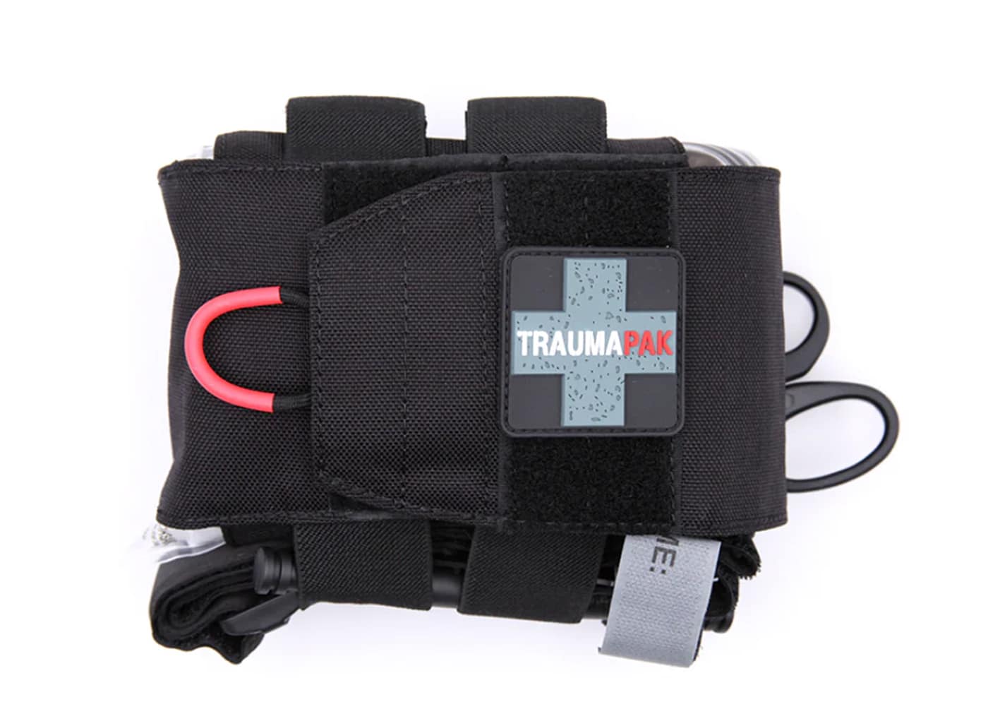 A compact trauma medical kit displays a CAT Gen7 tourniquet, pressure bandages, gauze, chest seal, and medical gloves organized in a durable pouch designed for belt or chest rig attachment during wilderness activities. Backwoods carry kits require medical supplies. Outdoors survival kits include trauma equipment. Tourniquets stop life-threatening bleeding. Wilderness first aid prevents fatalities. Trail medical gear handles emergencies. Backcountry kits contain essential items. Hiking supplies address injuries. Outdoor preparedness involves medical training.