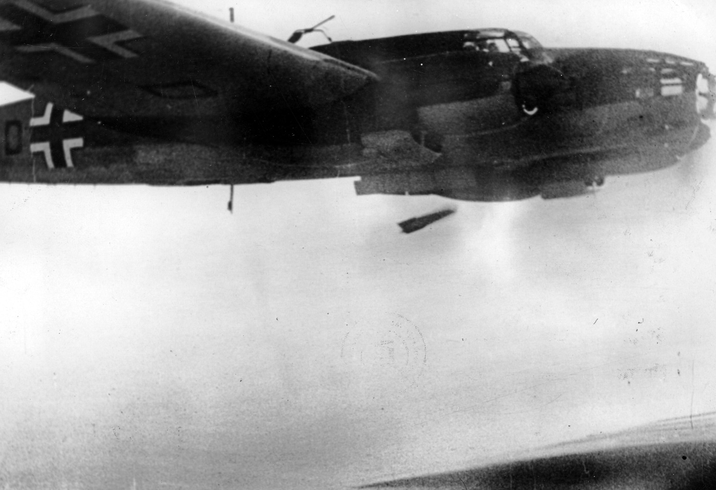 German Heinkel He 111 E bomber begins dropping ordnance