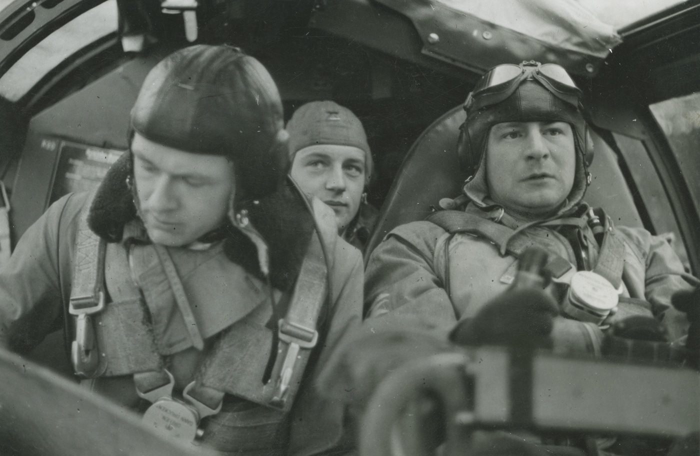 German pilots in cockpit of Heinkel He 111
