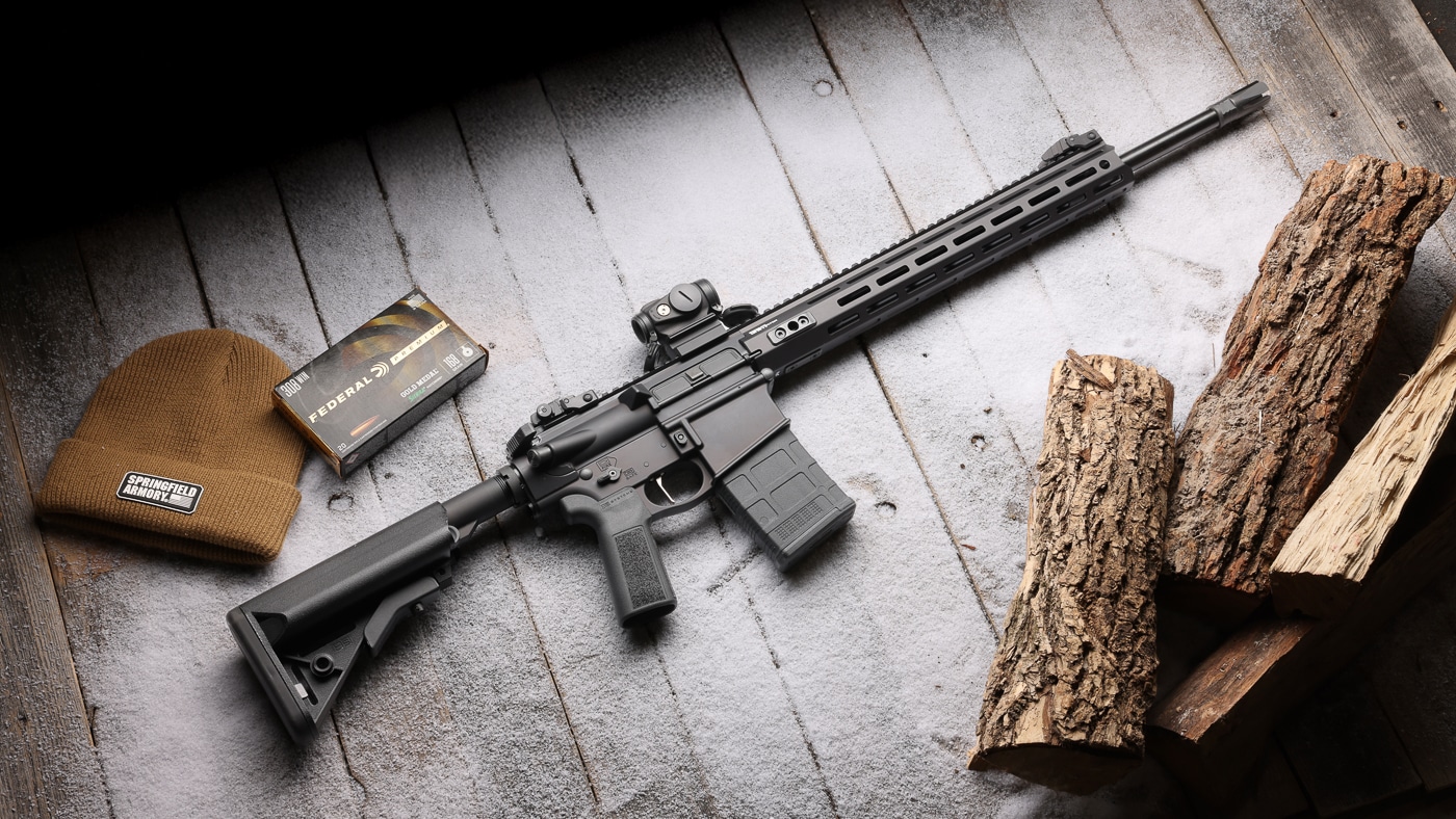 A side view of the SAINT Victor 7.62 20-inch rifle showing its complete tactical configuration including optics-ready receiver, extended handguard, and adjustable stock system. The Springfield Armory SAINT Victor delivers exceptional accuracy. Semi-automatic rifles in 7.62x51mm NATO excel at distance. .308 Winchester ammunition remains widely available and affordable. Longer rifle barrels produce increased bullet energy. Defensive shooters prefer proven cartridge performance. AR-10 pattern rifles accept standard magazines. Tactical carbines serve professional and civilian markets. Multi-role firearms eliminate the need for specialized weapons.