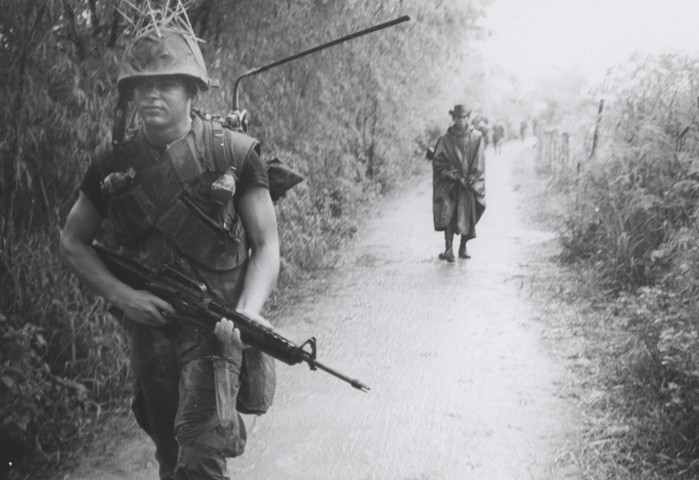 US Marine on patrol near Da Nang Vietnam carrying M16A1