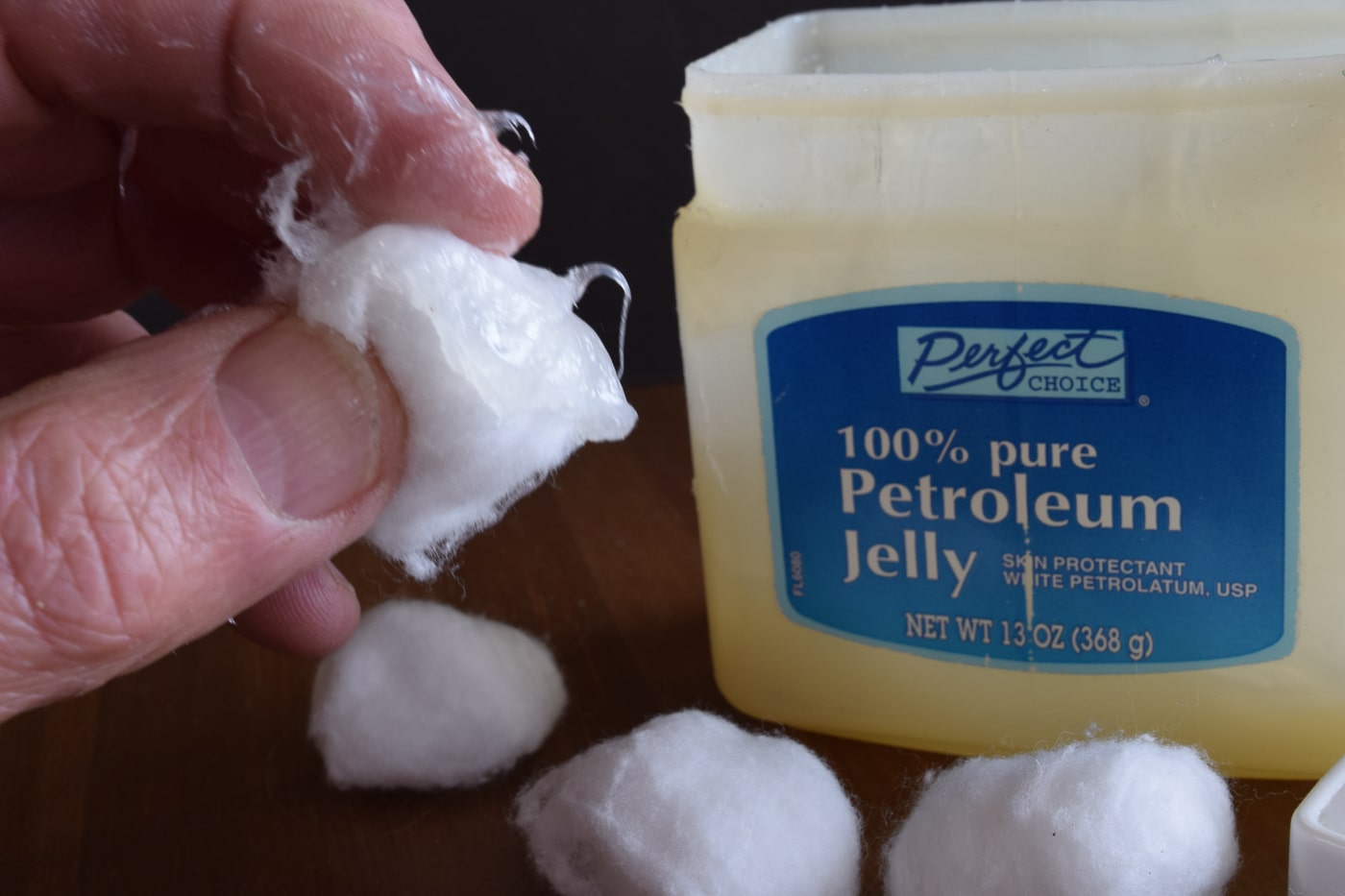Vaseline pressed into cotton balls as firestarter tinder