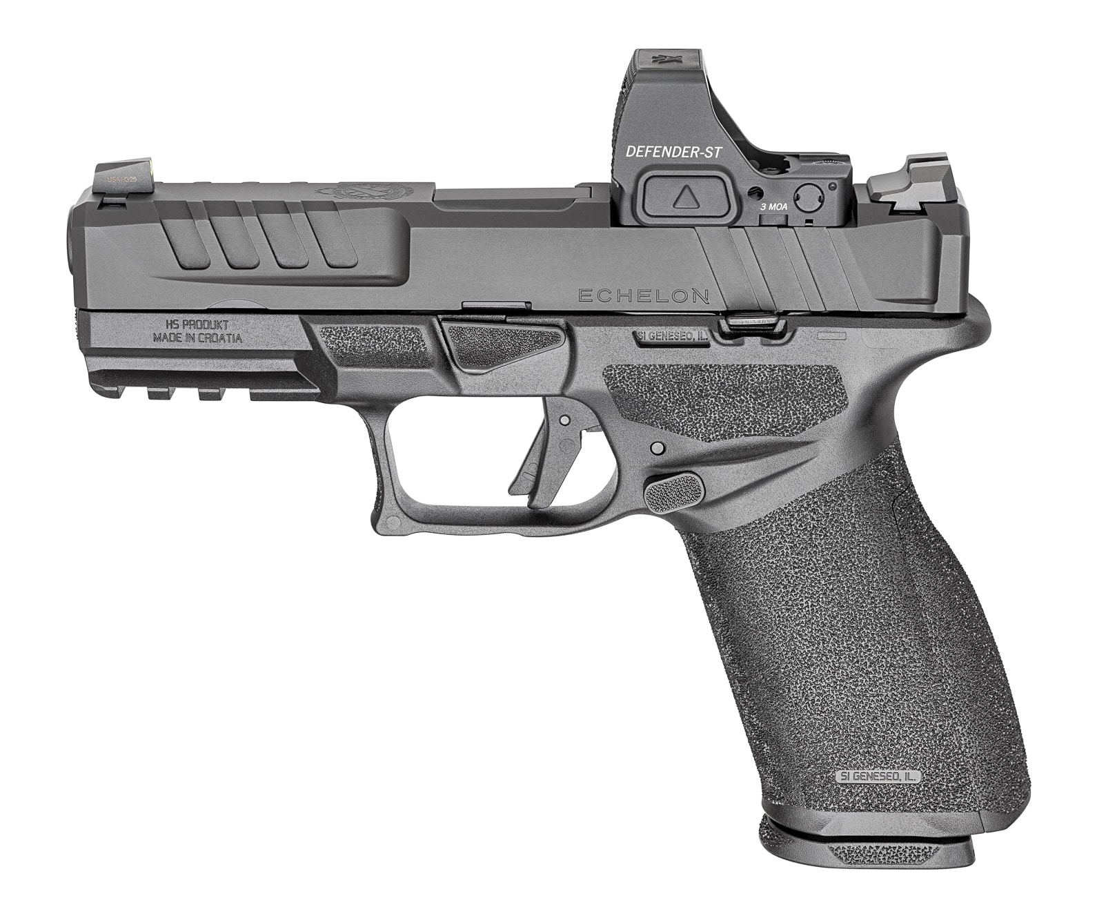 left side of Echelon 4.0FC gun with red dot sight