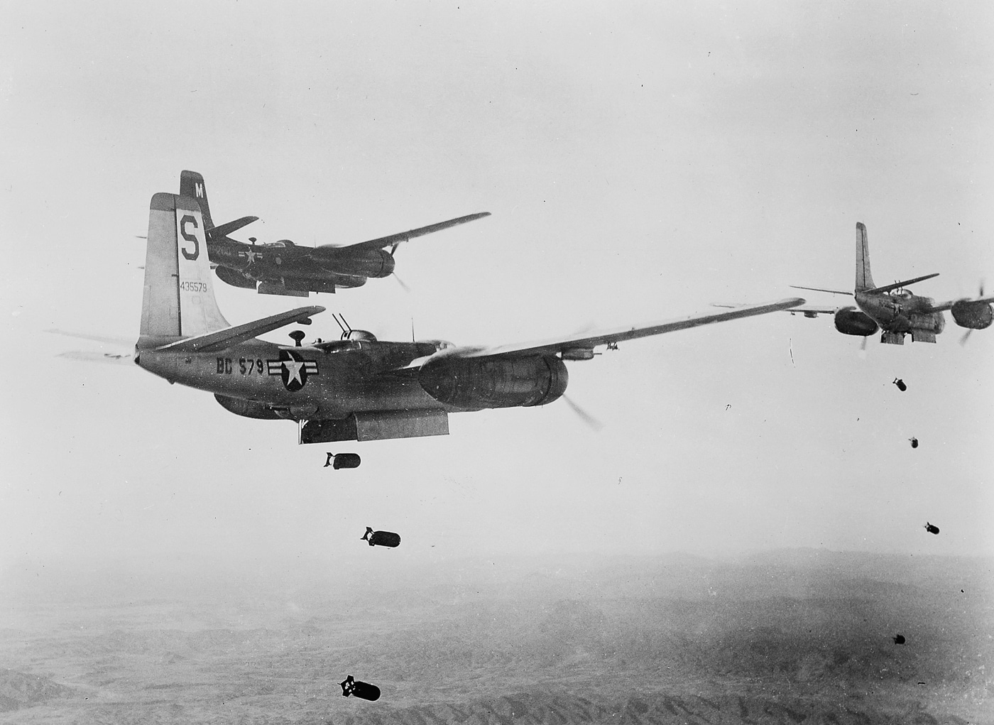 A-26 Invader American bombers drop a load on North Korean communists