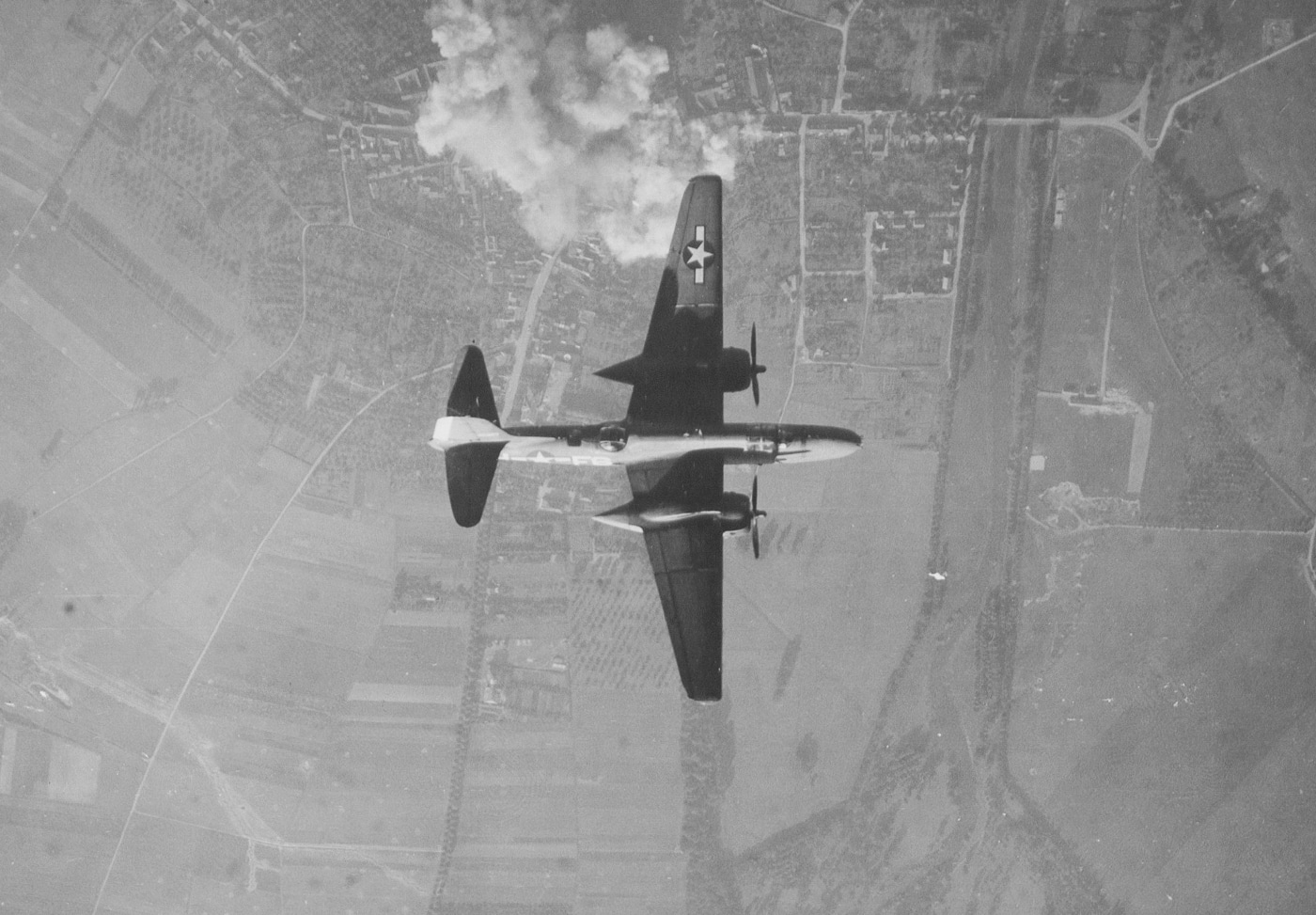 Douglas A-20 Havoc attacking enemy installations at Linnich Germany
