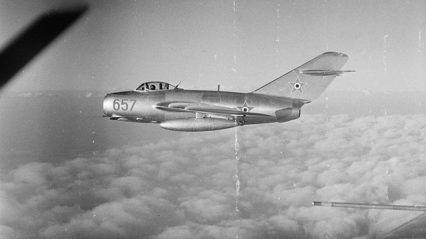 Hungarian Air Force MiG-15 in flight during 1964