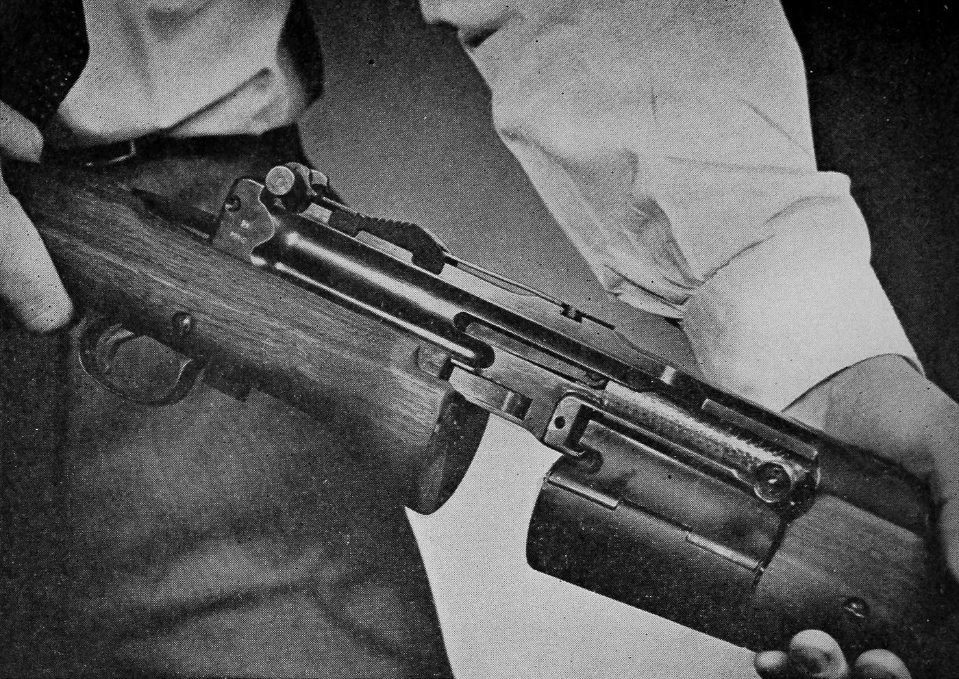 M1941 Johnson rifle removing butt stock showing rotary mag