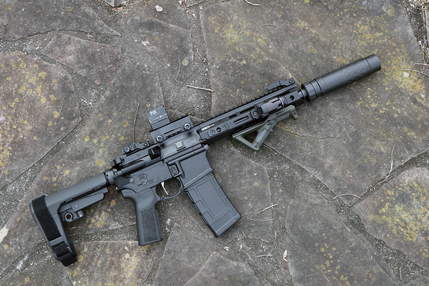 Springfield Armory SAINT Victor pistol with sound suppressor like this SilencerCo Hybrid 46M