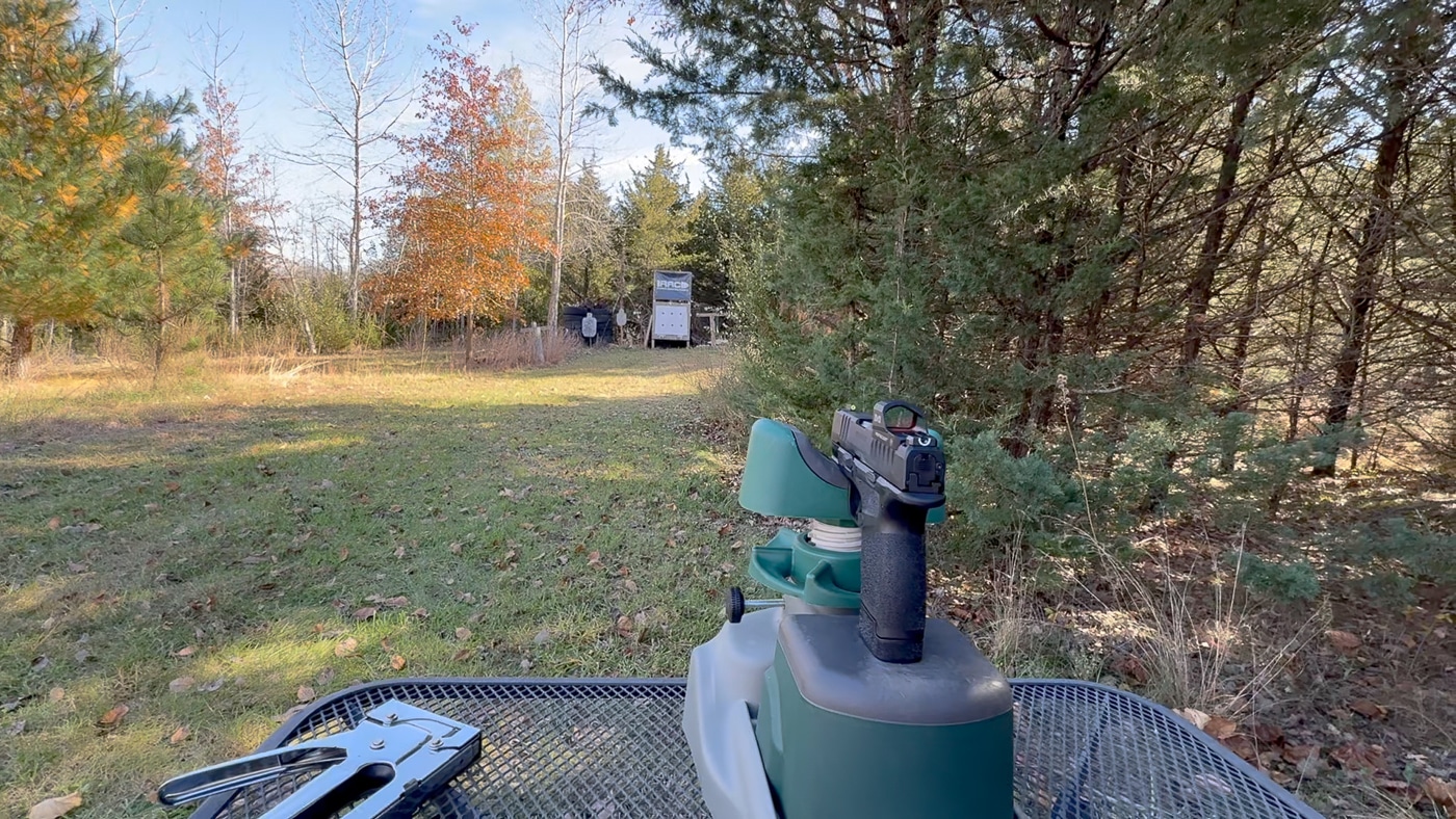 Accuracy testing of .380 ACP ammunition from a bench rest position at 25 yards to evaluate precision of each defensive load. The .380 ACP self-defense rounds produced impressively tight groups at distance. Bench-rested shooting removes human error from accuracy testing. Defensive .380 ammunition must group consistently for reliable personal protection. Hollow-point loads maintained accuracy comparable to non-traditional rounds. The Liberty SPIKE round delivered the tightest group at 25 yards. Red dot optics improve shot placement with compact handguns. Concealed carry ammo should perform accurately at realistic defensive distances. Precision testing reveals how each self-defense cartridge performs under controlled conditions.