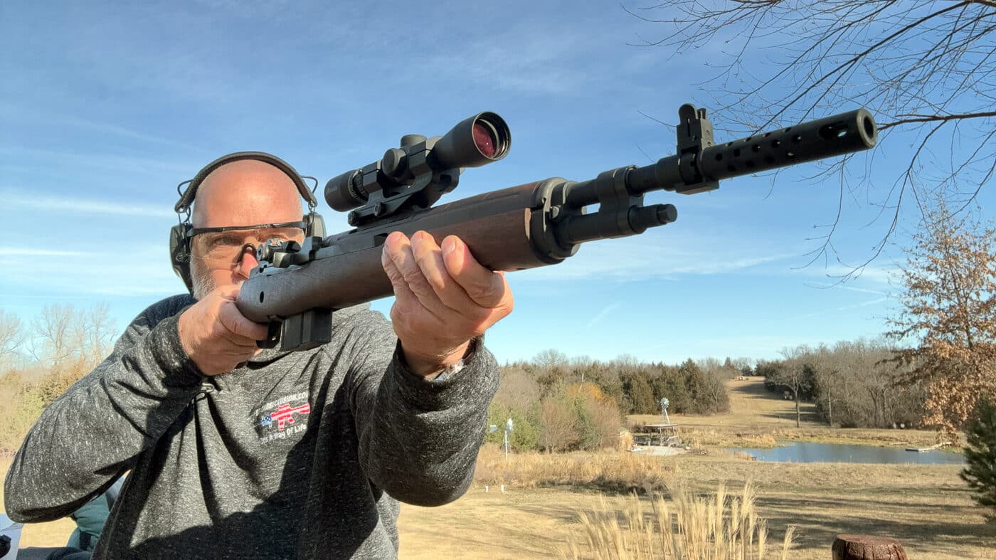 author shooting the M1A Scout Squad rifle