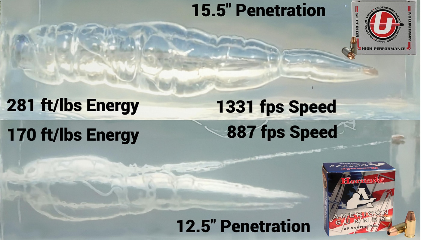 Ballistic gelatin block displaying the terminal performance of .380 ACP self-defense ammunition showing penetration depth and wound cavity characteristics. Gel testing reveals the true performance of .380 ACP self-defense rounds upon impact. Defensive .380 ammunition creates measurable wound channels in calibrated ballistic gelatin. Penetration depth indicates how effectively a self-defense cartridge reaches vital structures. Bullet expansion and cavitation vary significantly across different load designs. Calibrated gel simulates soft tissue to evaluate terminal ballistic performance. Hollow-point ammunition expands on impact to maximize energy transfer. Choosing effective concealed carry ammo requires understanding real-world terminal performance. Ballistic testing helps shooters make informed decisions about personal protection loads.