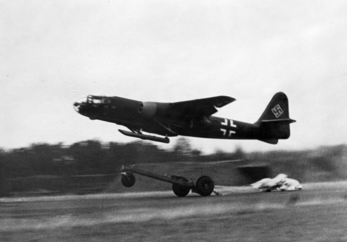 Arado Ar 234 take off from German airfield in World War II