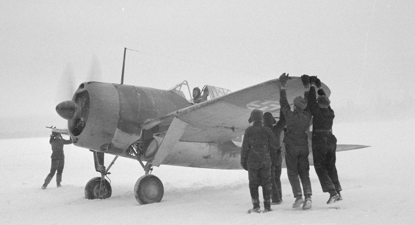 Finnish Brewster F2A Buffalo in the snow Finland
