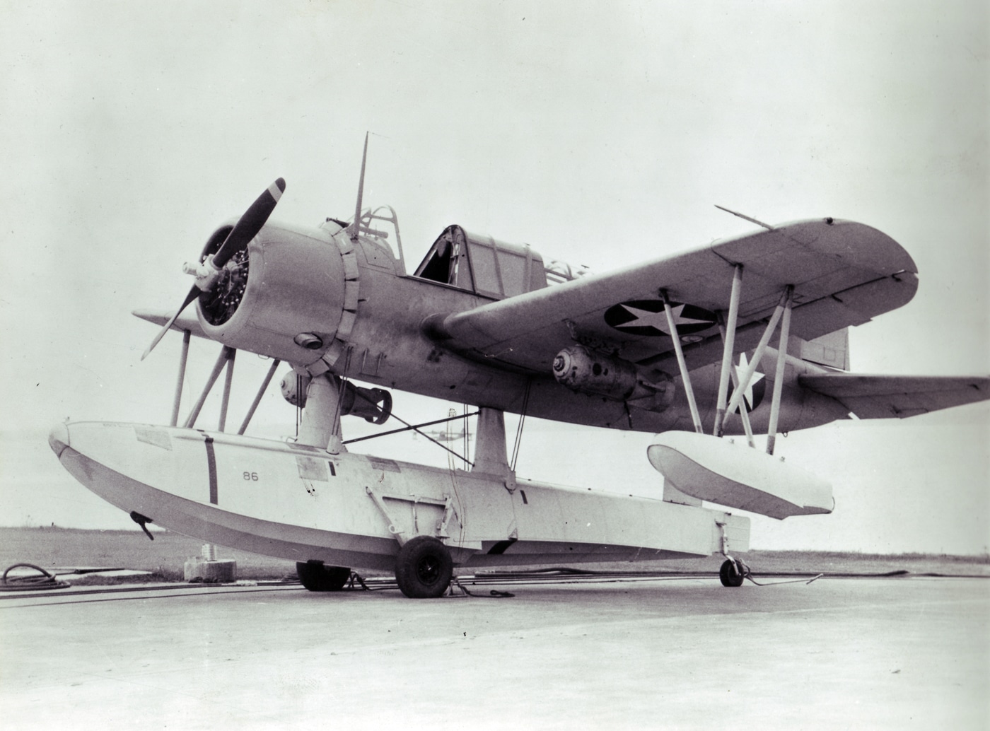 Vought Kingfisher loaded with 325 pound depth bombs for attacking submarines