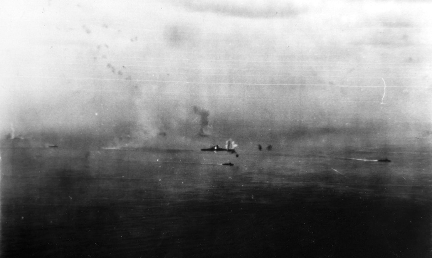 Yamato attacked by US Navy aircraft from USS Hornet