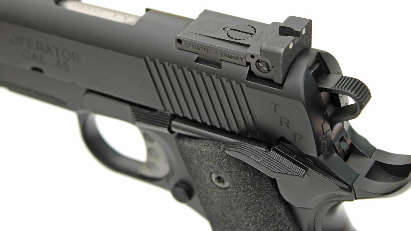 adjustable rear sight on Springfield 1911 TRP pistol