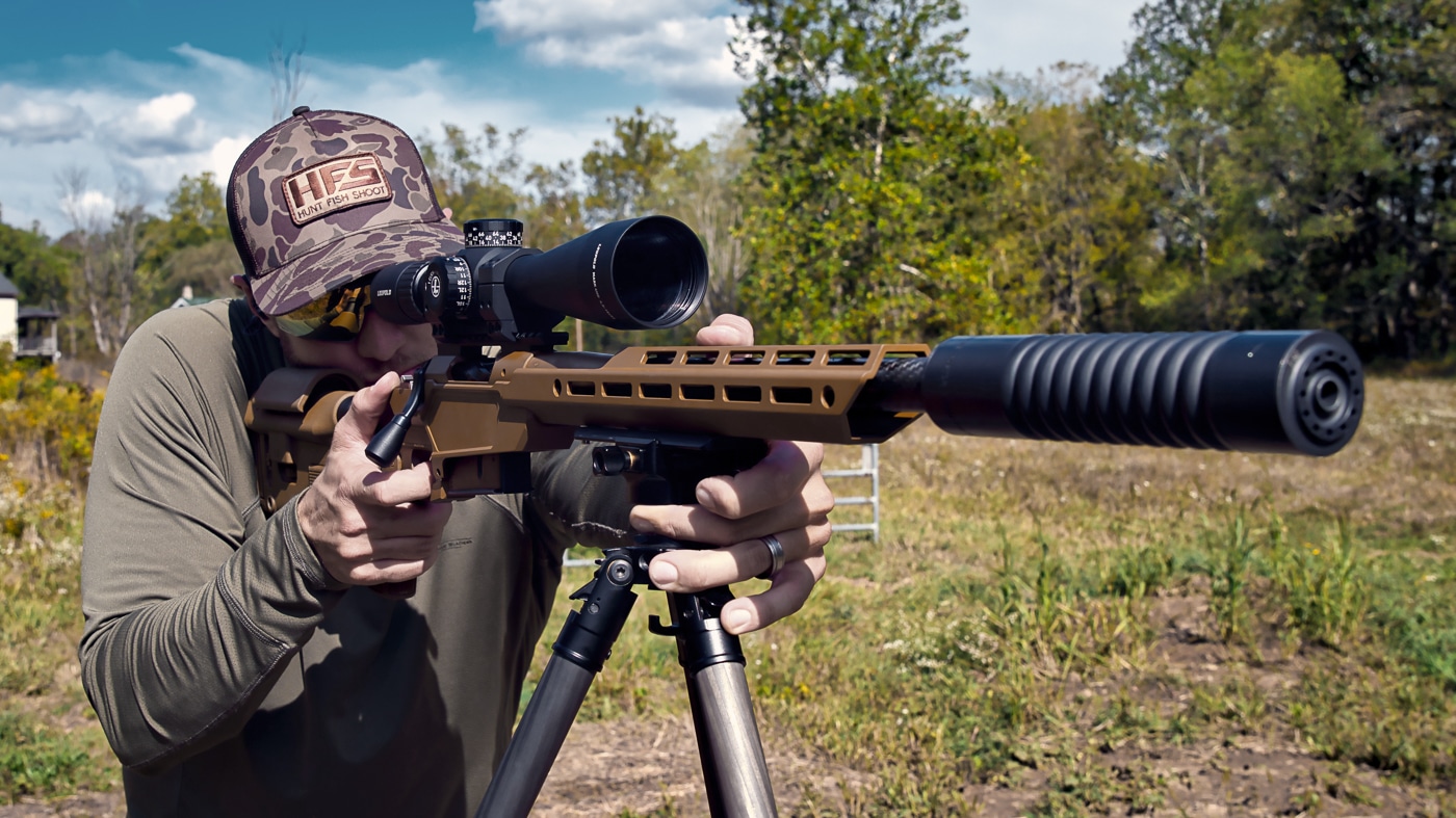 author shooting Springfield Armory rifle with Leupold 4.5-18x scope