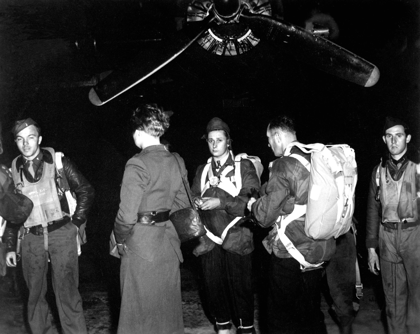 Operation Jedburgh team in front of B-24 Liberator bomber