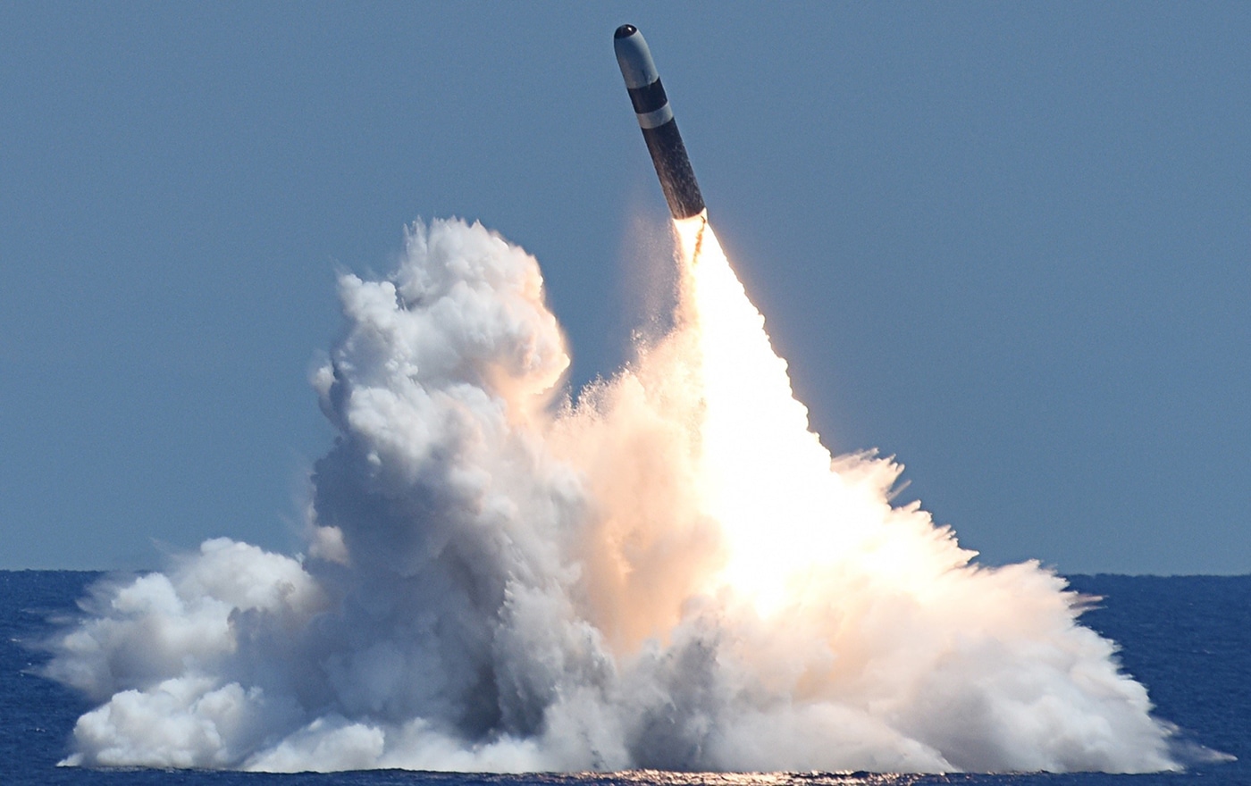 Trident II D5 Life Extension D5LE missile launches from Ohio-class ballistic missile submarine USS Alaska SSBN-732