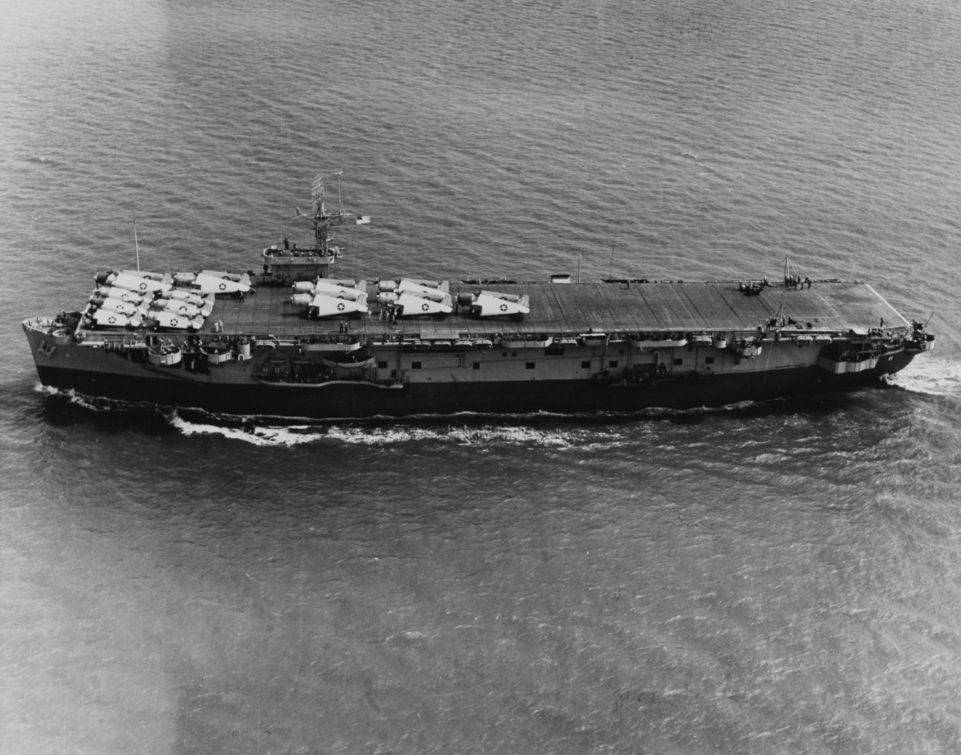 USS Card underway with F4F Wildcat and TBF Avengers