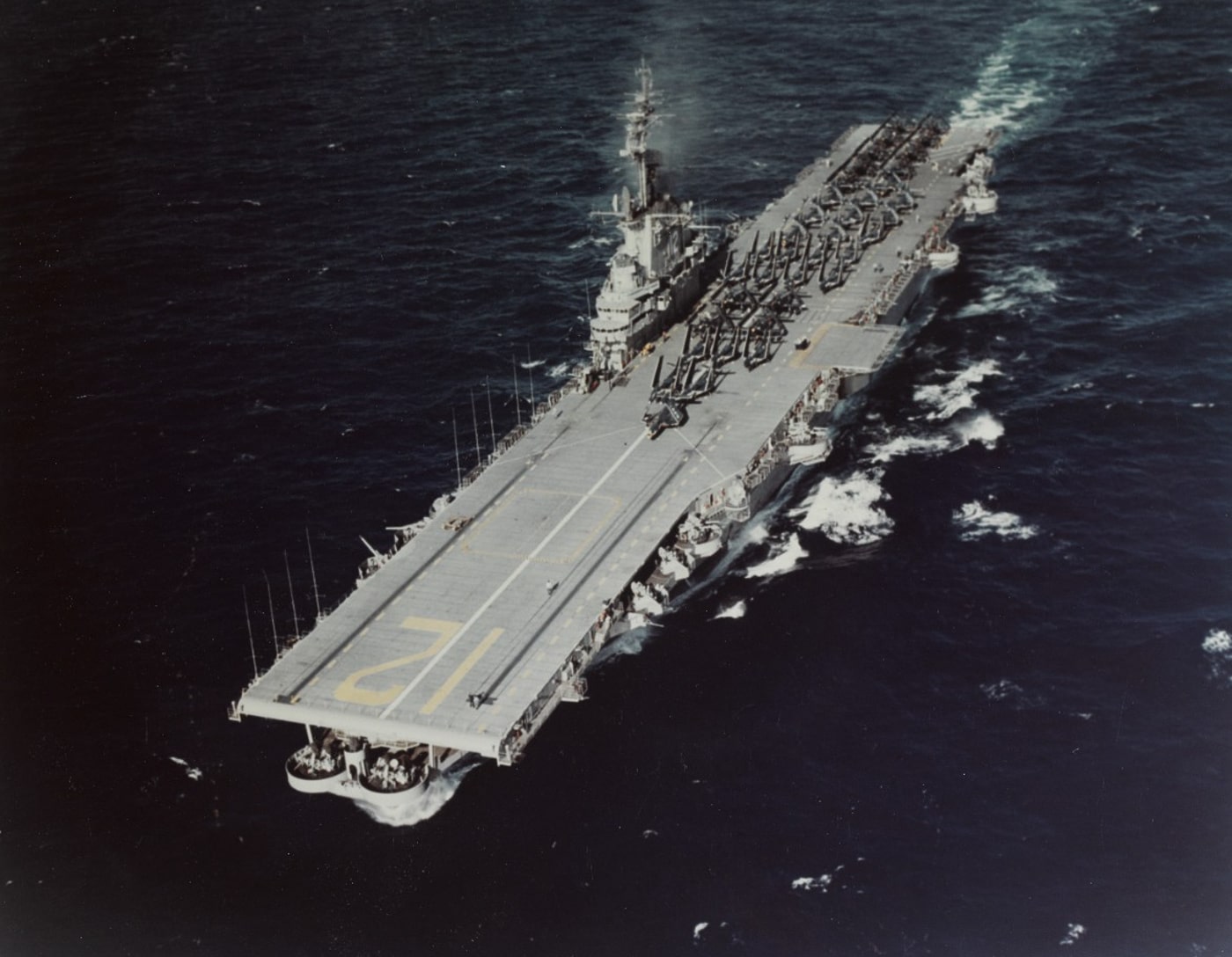 USS Hornet underway enroute to Guantanamo Bay Cuba after modernization in 1954