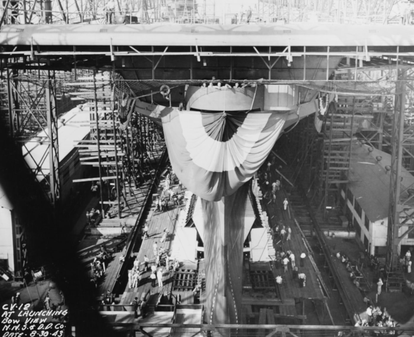 launch of USS Hornet CV-12 from Newport News Shipbuilding and Drydock Company