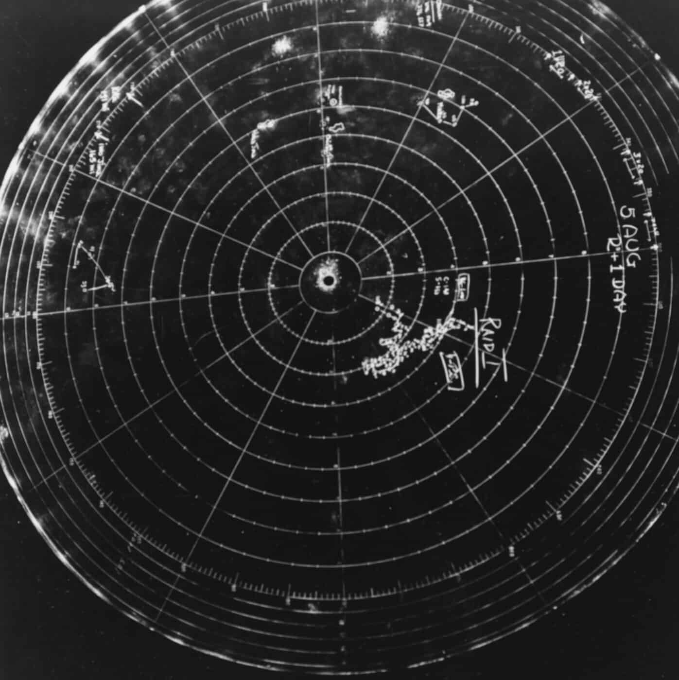 radar plotting screen on USS Hornet CV-12 during raids on Chichi Jima and other islands in August 1944