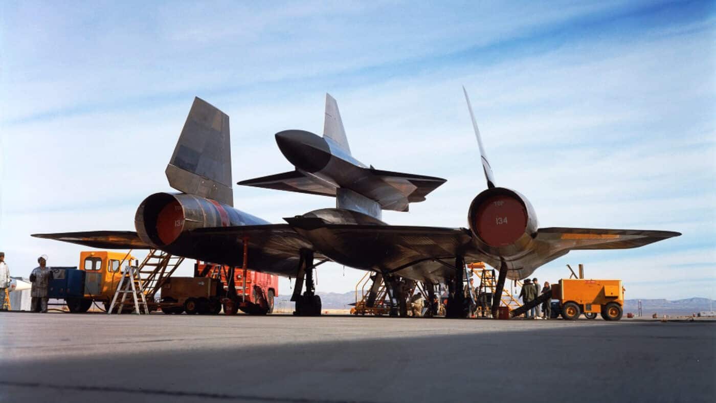 rear view of Lockheed M-21 on the runway