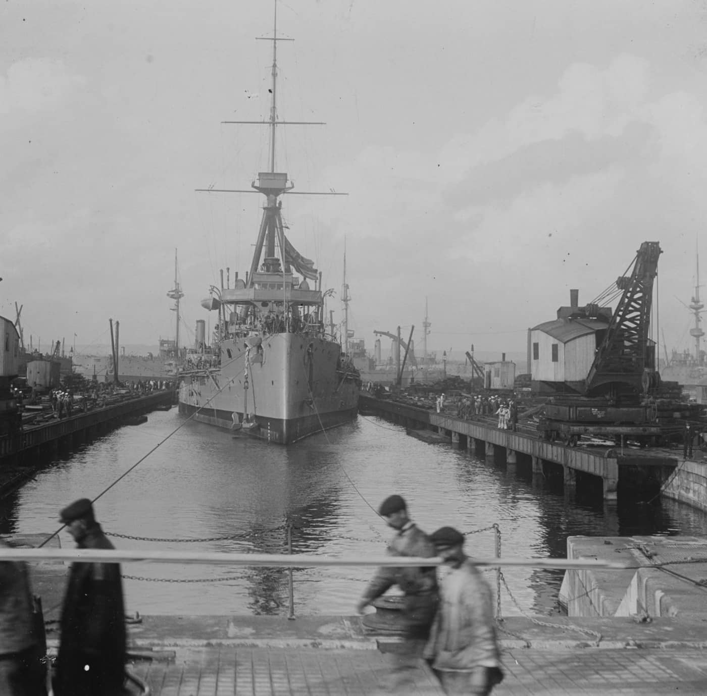 HMS Dreadnought moored in port