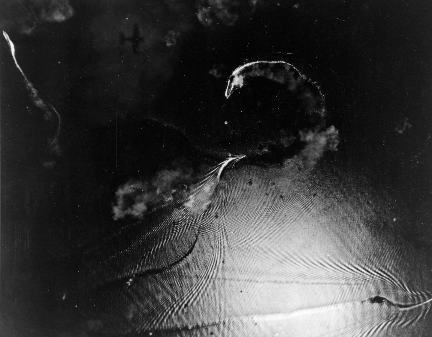 Japanese battleships under attack by American aircraft Battle of Surigao Strait