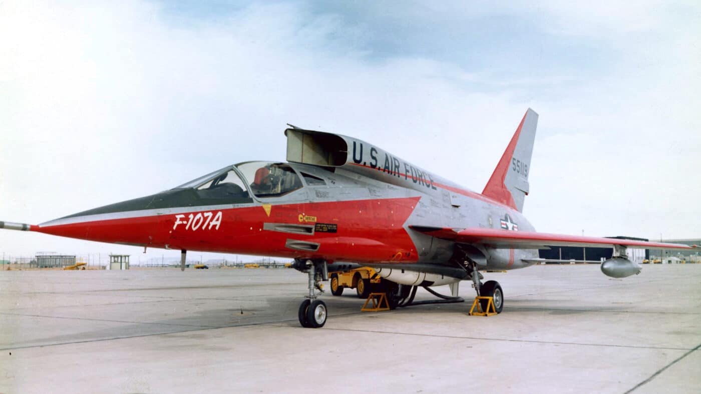North American Aviation F-107 Ultra Sabre on the runway at the National Museum of the US Air Force