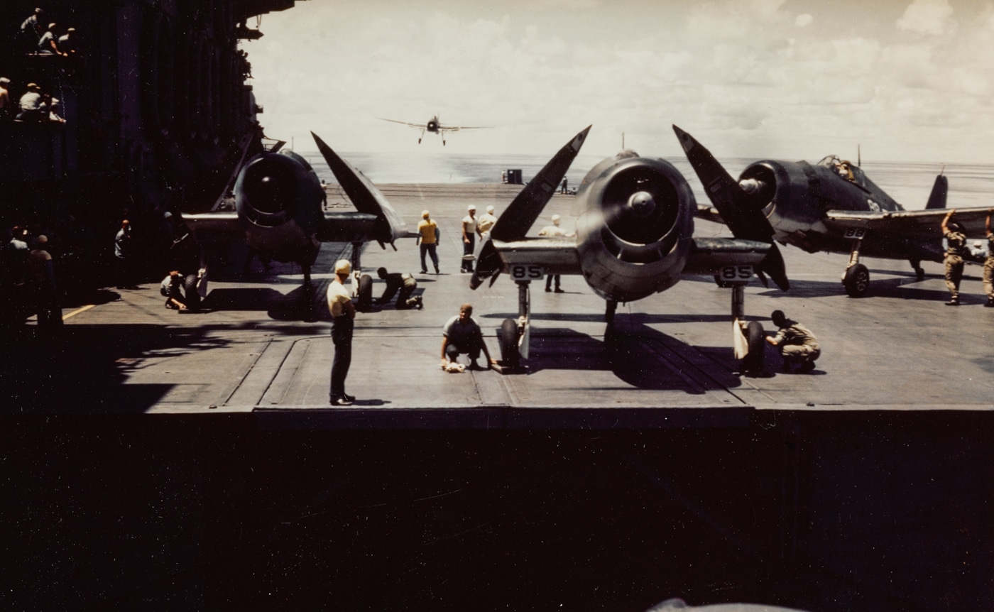 TPM torpedo bomber lands on the deck of the USS Saratoga