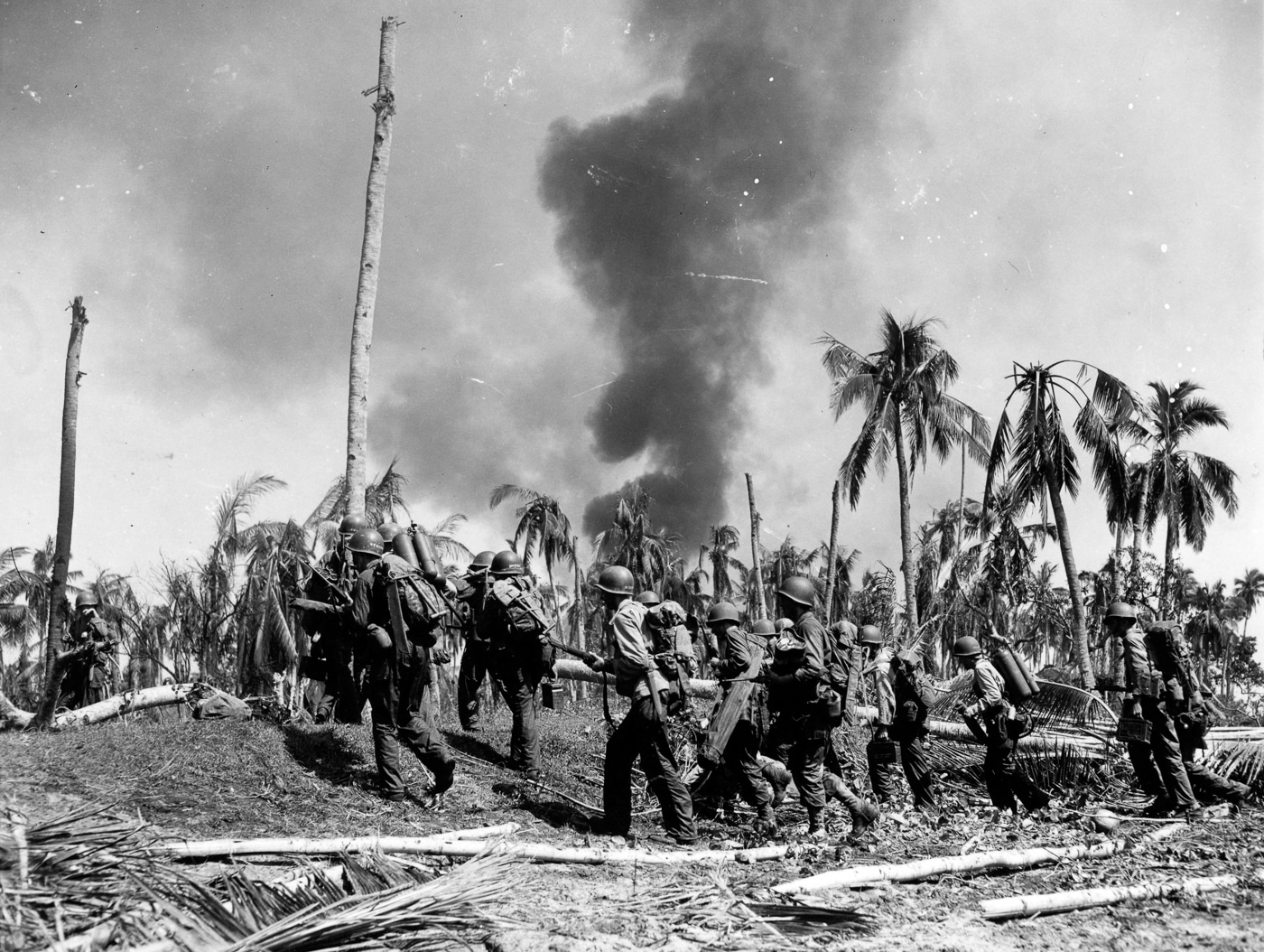 US troops move off the beach during the invasion of Leyte Island Philippines