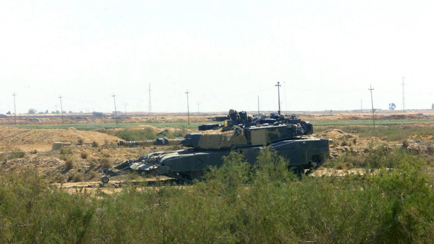 USMC M1A2 Abrams tank with M1 mine clearing blade system Iraqi Freedom 2003