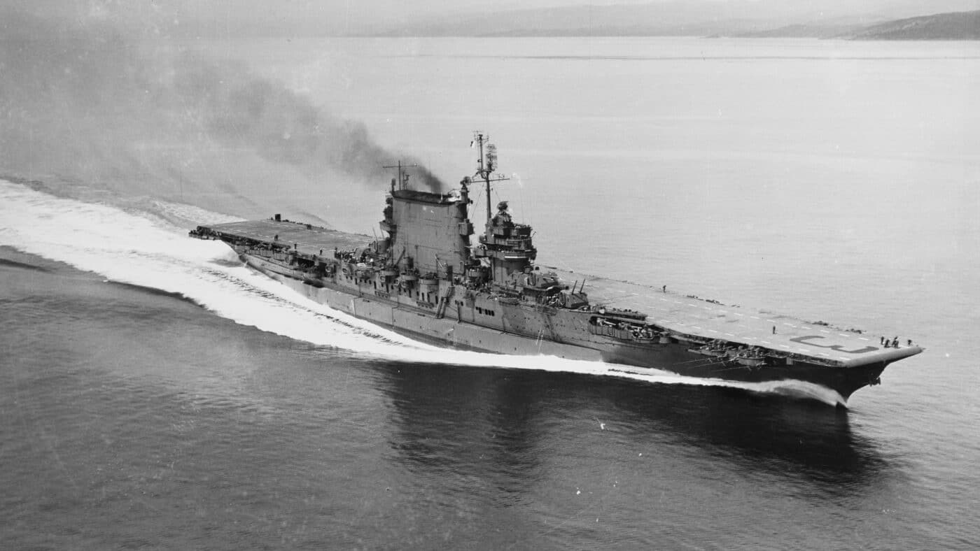 USS Saratoga in Puget Sound May 1945