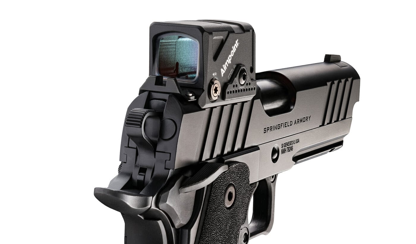 close up of Aimpoint COA mounted on Springfield Prodigy slide