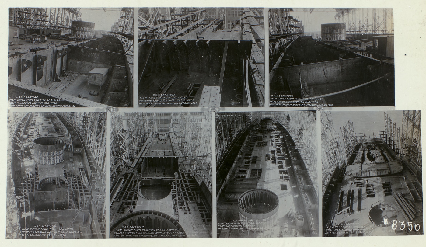 construction progress of USS Saratoga CV-3