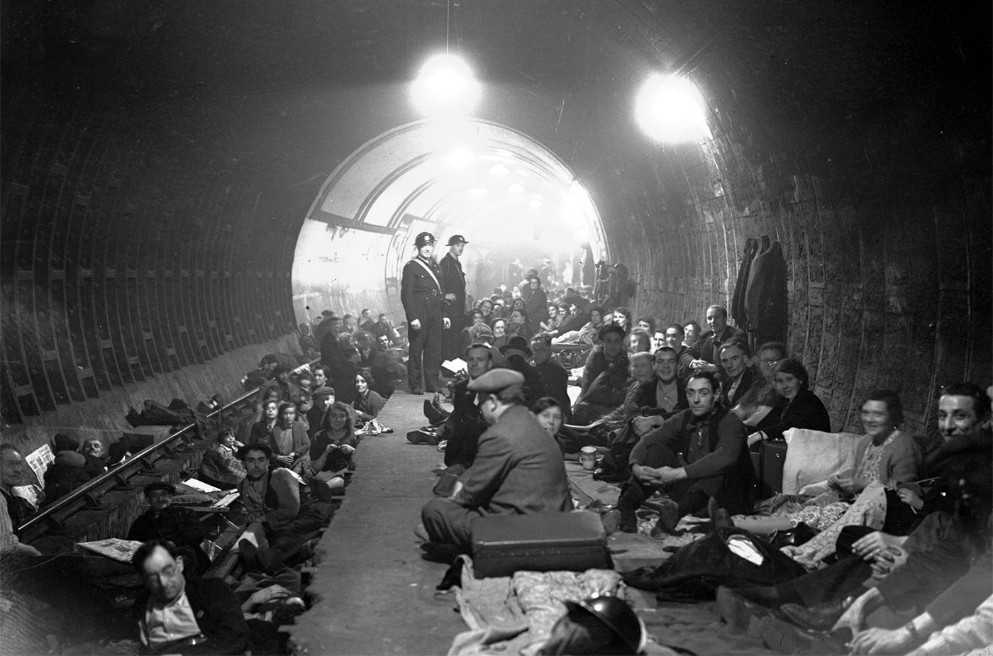 British civilians take shelter in the Aldwych Underground Station during the Battle of Britain