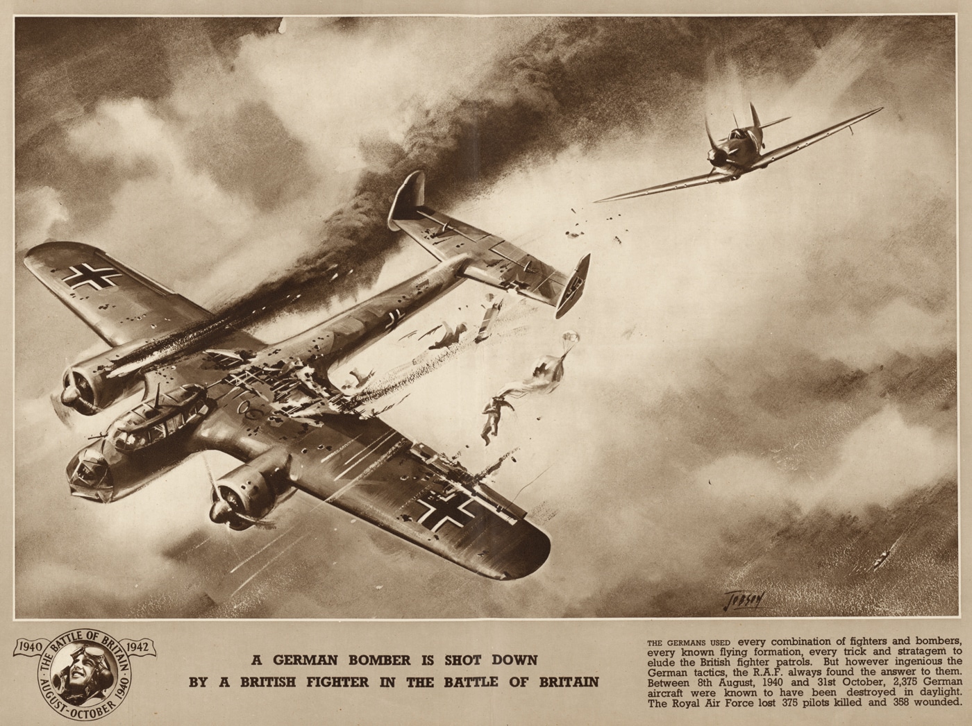 German Bomber is Shot Down by a British Fighter in the Battle of Britain