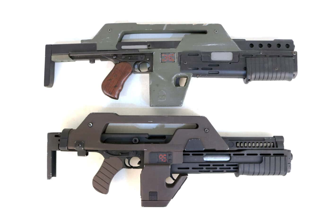 two examples of replica M41A pulse rifles made by the author