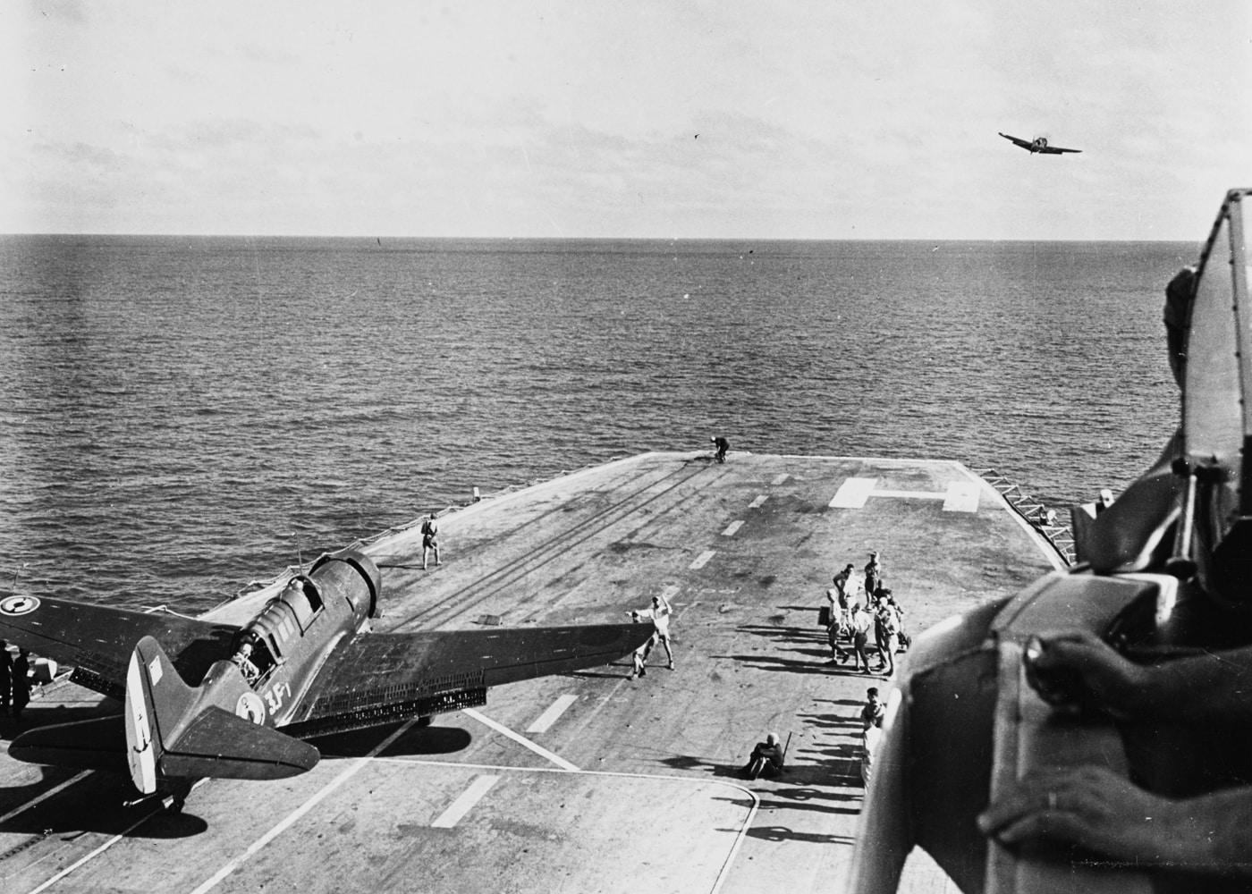 SB2C taking off from French aircraft carrier Arromanches CVL